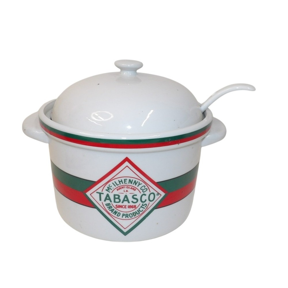 Vintage Tabasco McIlhenny Co Ceramic Chili Pot Server with Lid Spoon
